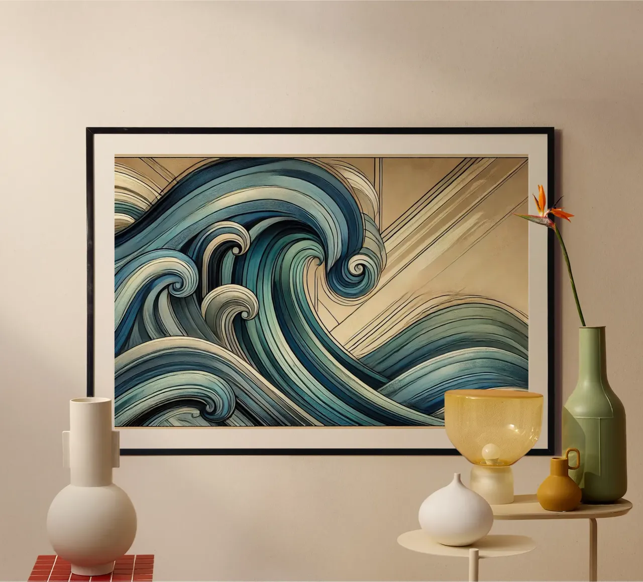 Abstracte oceaangolven in art deco hahnemühle van Chromatic Fusion Studio