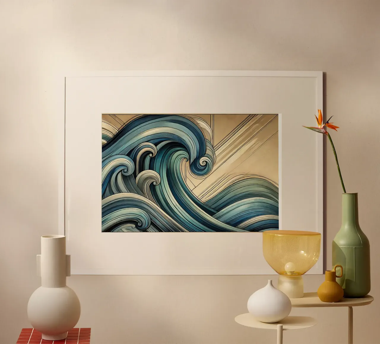 Abstracte oceaangolven in art deco hahnemühle van Chromatic Fusion Studio
