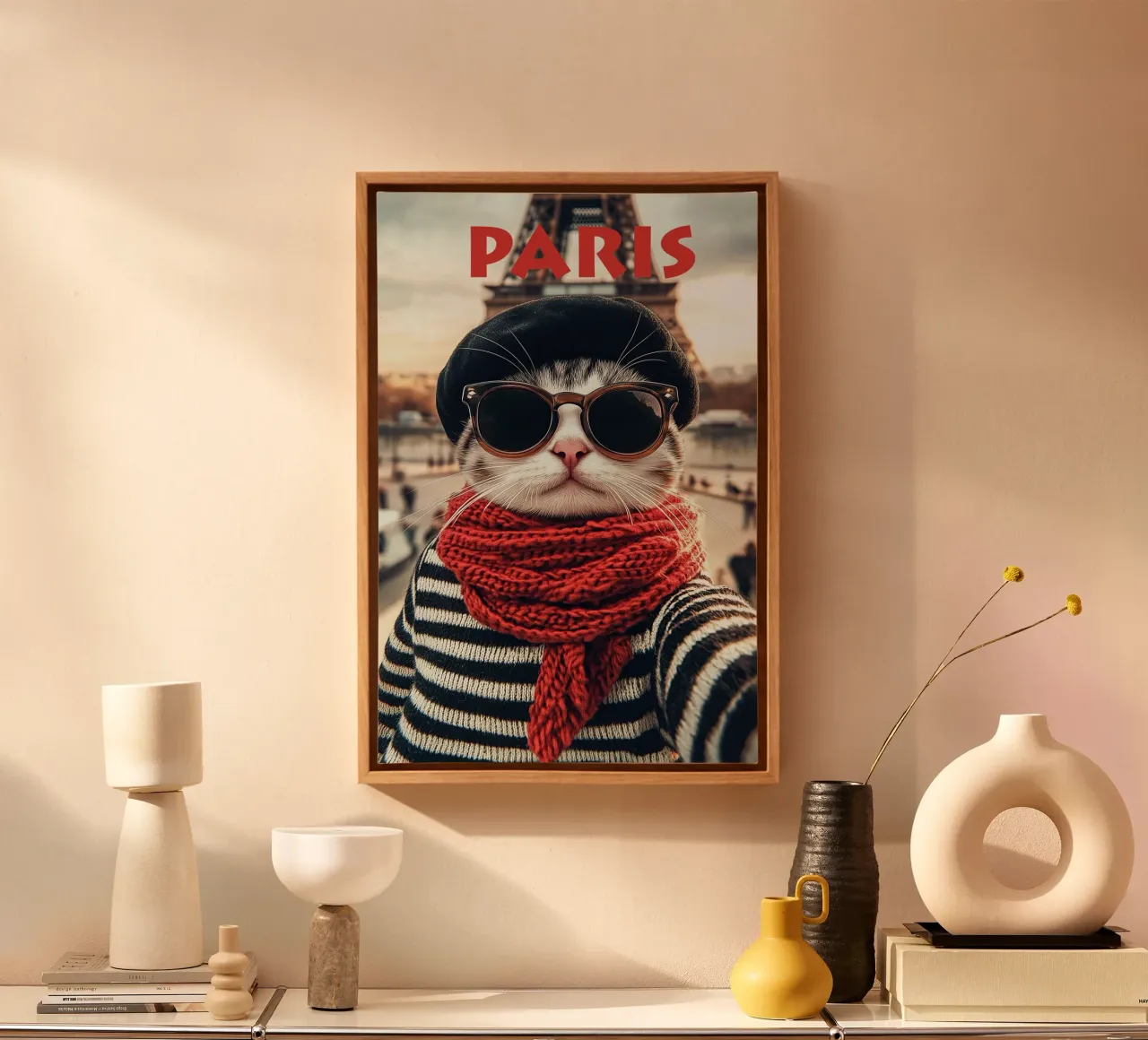 Gatto francese che si fa un selfie a Parigi | Travelposter tela con Cornice a cassetta da Autofocus
