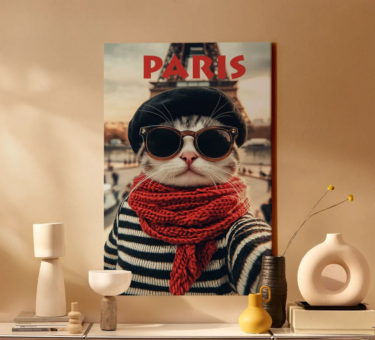 Gatto francese che si fa un selfie a Parigi | Travelposter tela con Cornice a cassetta da Autofocus
