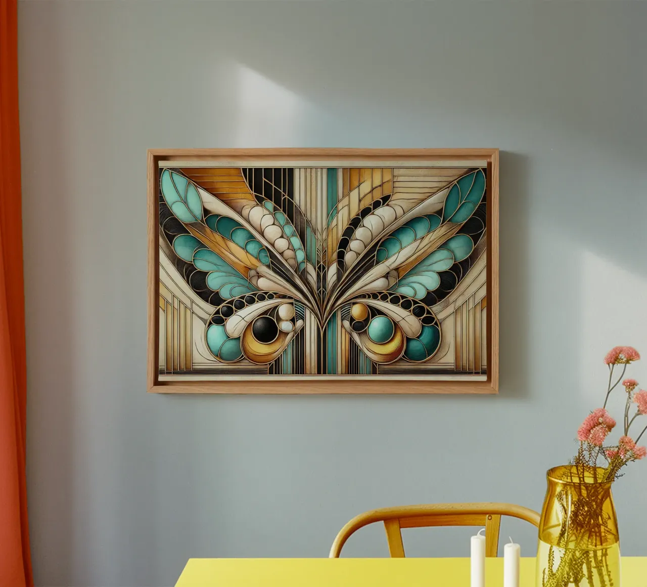 Art Deco Vlindervleugels canvas met Baklijst van Chromatic Fusion Studio
