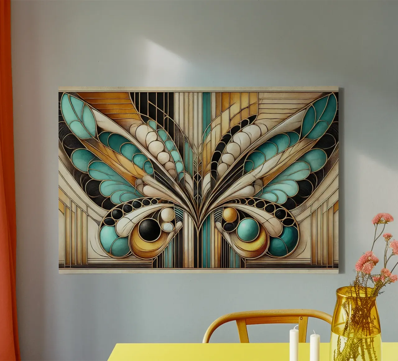 Art Deco Vlindervleugels canvas met Baklijst van Chromatic Fusion Studio