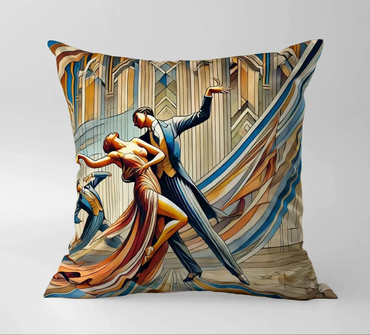 Art Deco Dance Scene cuscino da Chromatic Fusion Studio