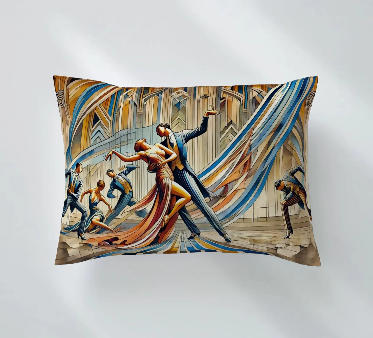 Art Deco Dance Scene cuscino da Chromatic Fusion Studio