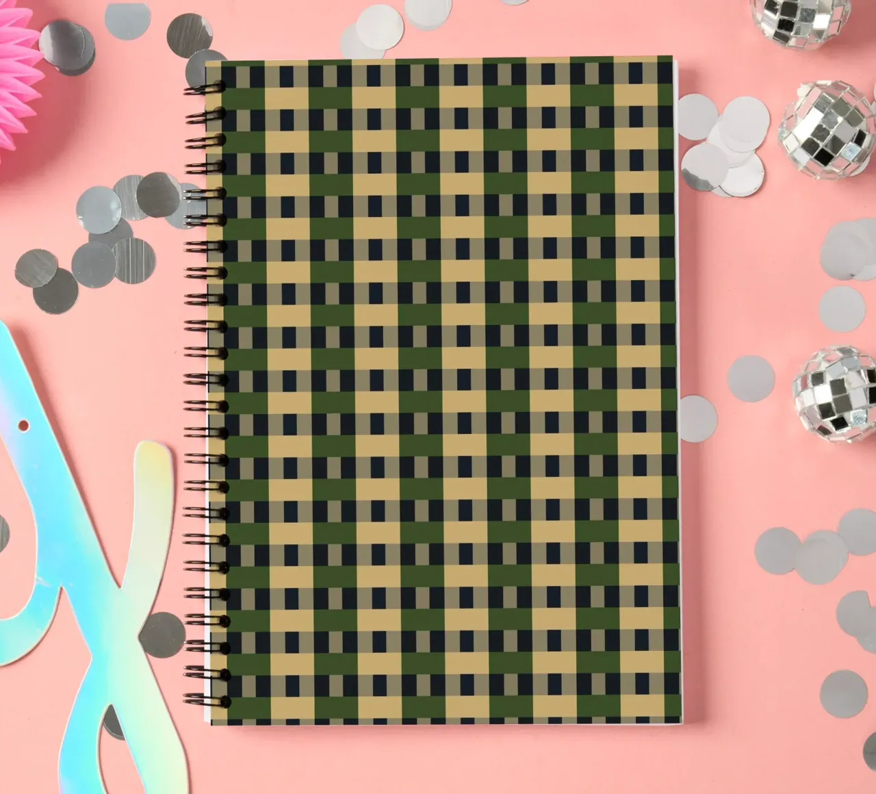 Plaid checker retro game color spiral notebook by Little Dean