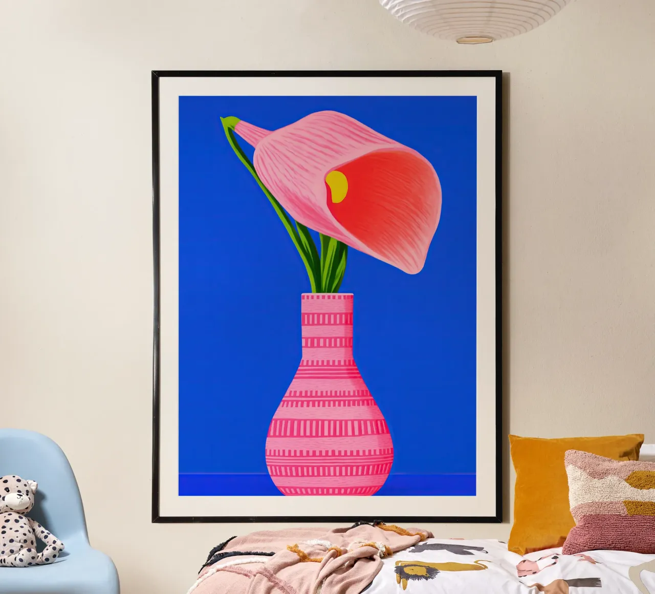Natura morta con pianta carnivora rosa poster con telaio in legno da Autofocus