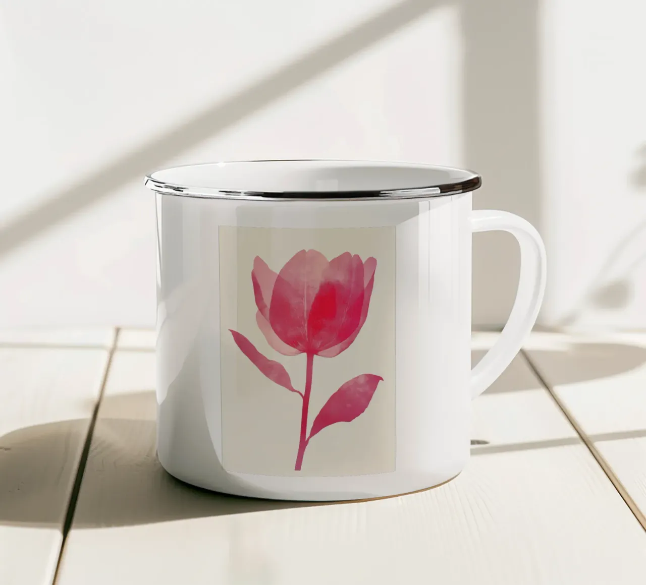 Rosa Tulpe Blume Illustration Emaille Tasse von Melloi Art Print