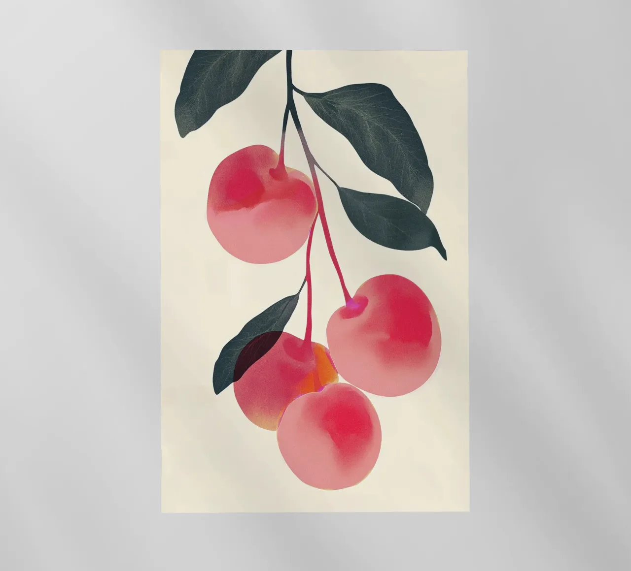 Ciliegie con foglie verdi illustrazione pellicola backlit da Melloi Art Print