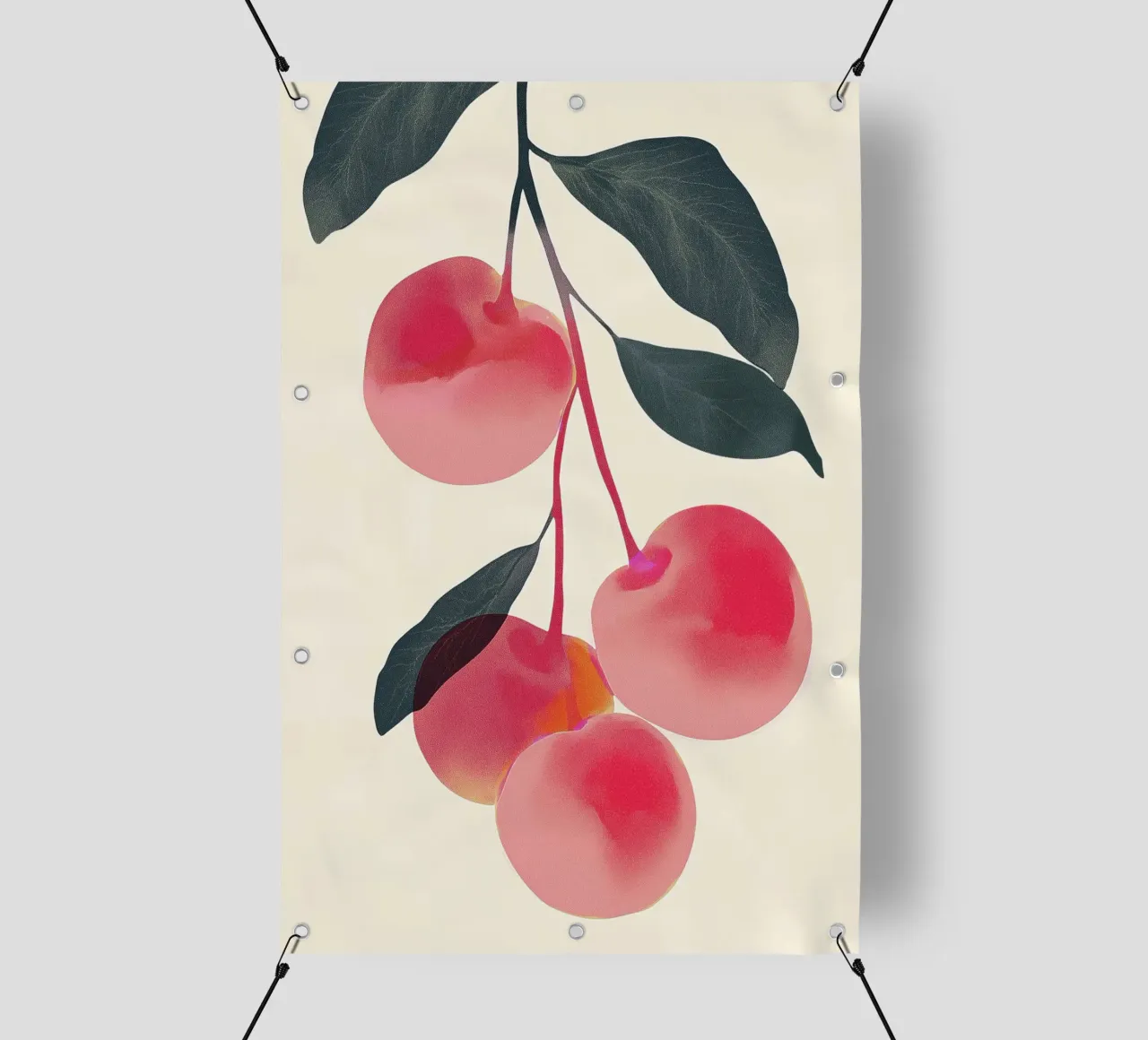 Ciliegie con foglie verdi illustrazione telo in pvc da Melloi Art Print
