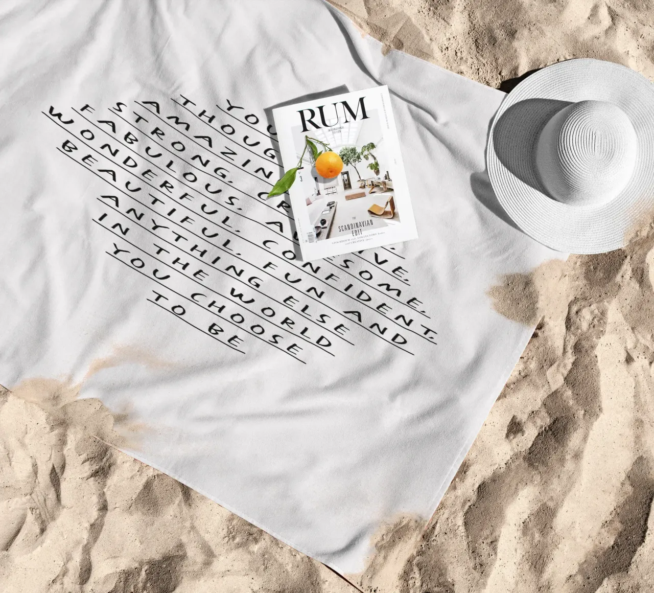 You Are Thoughtful, Creative, Kind, Wonderful and Beautiful beach towel by THE MOTIVATED TYPE
