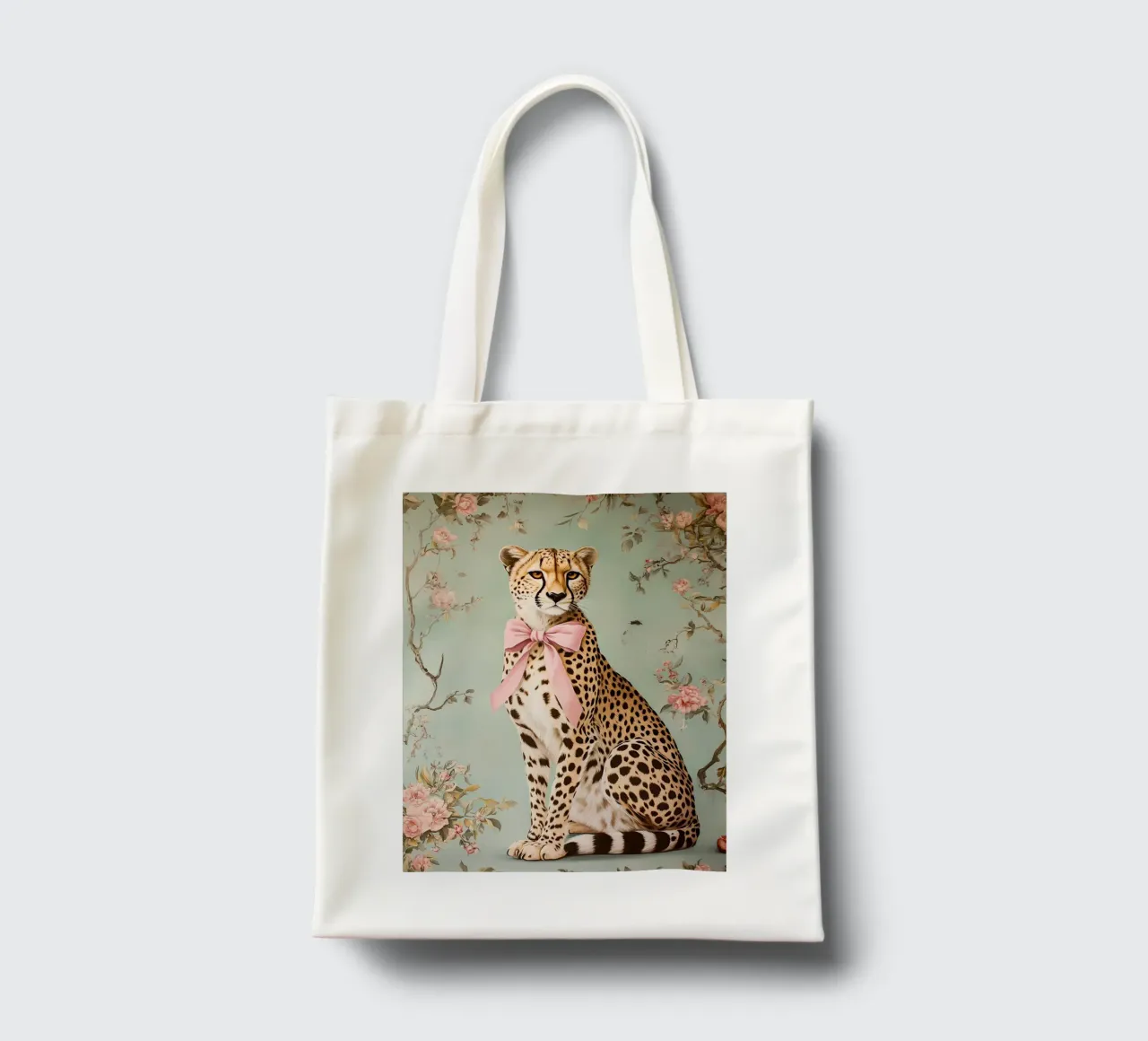 Ghepardo con fiocco rosa borsa in juta da IamHomeStudio