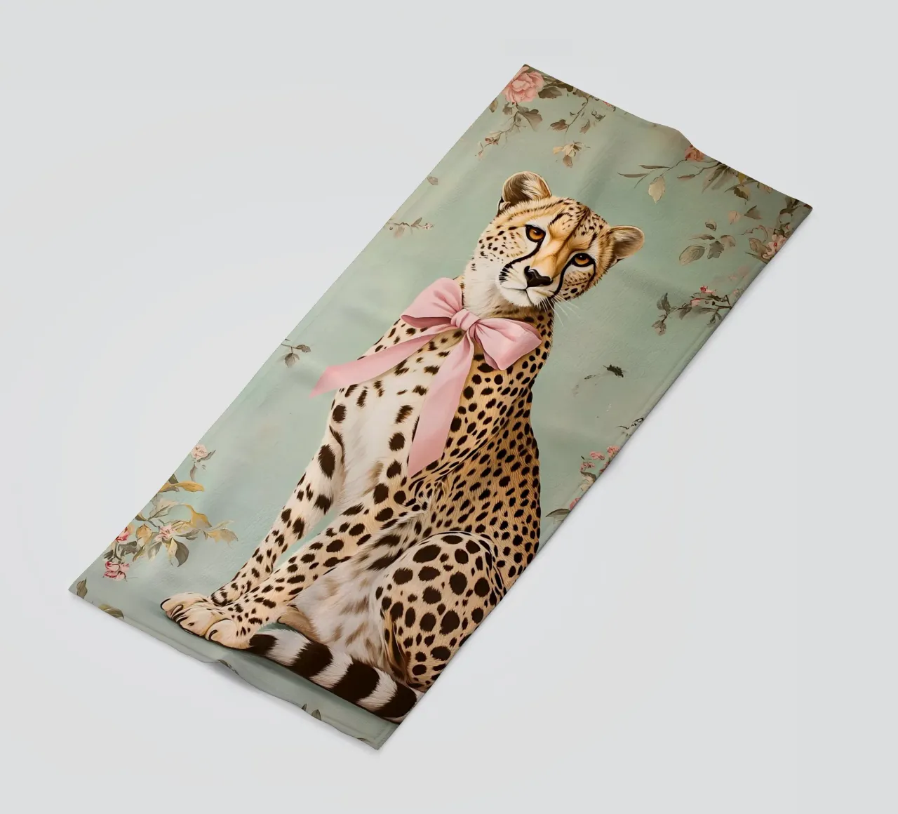 Ghepardo con fiocco rosa telo mare da IamHomeStudio