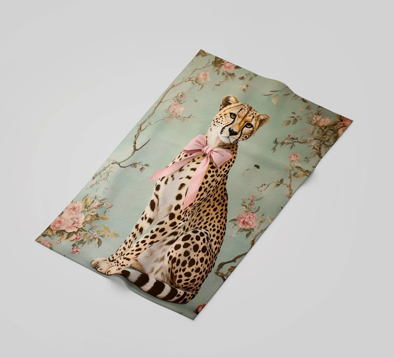 Ghepardo con fiocco rosa telo mare da IamHomeStudio