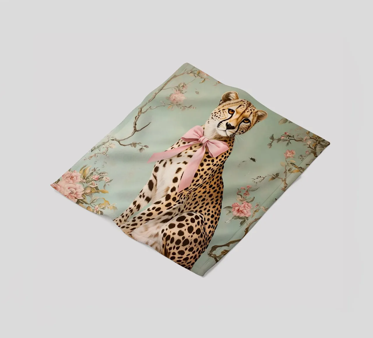 Ghepardo con fiocco rosa coperta in pile da IamHomeStudio