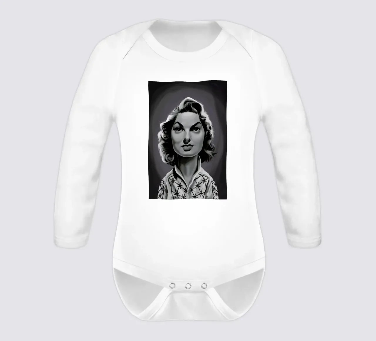 Ingrid Bergman long-sleeve baby romper by Rob Art | Illustration