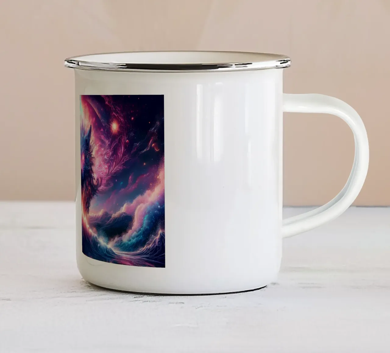 lupo magico tazza in smalto da kimmindmuse