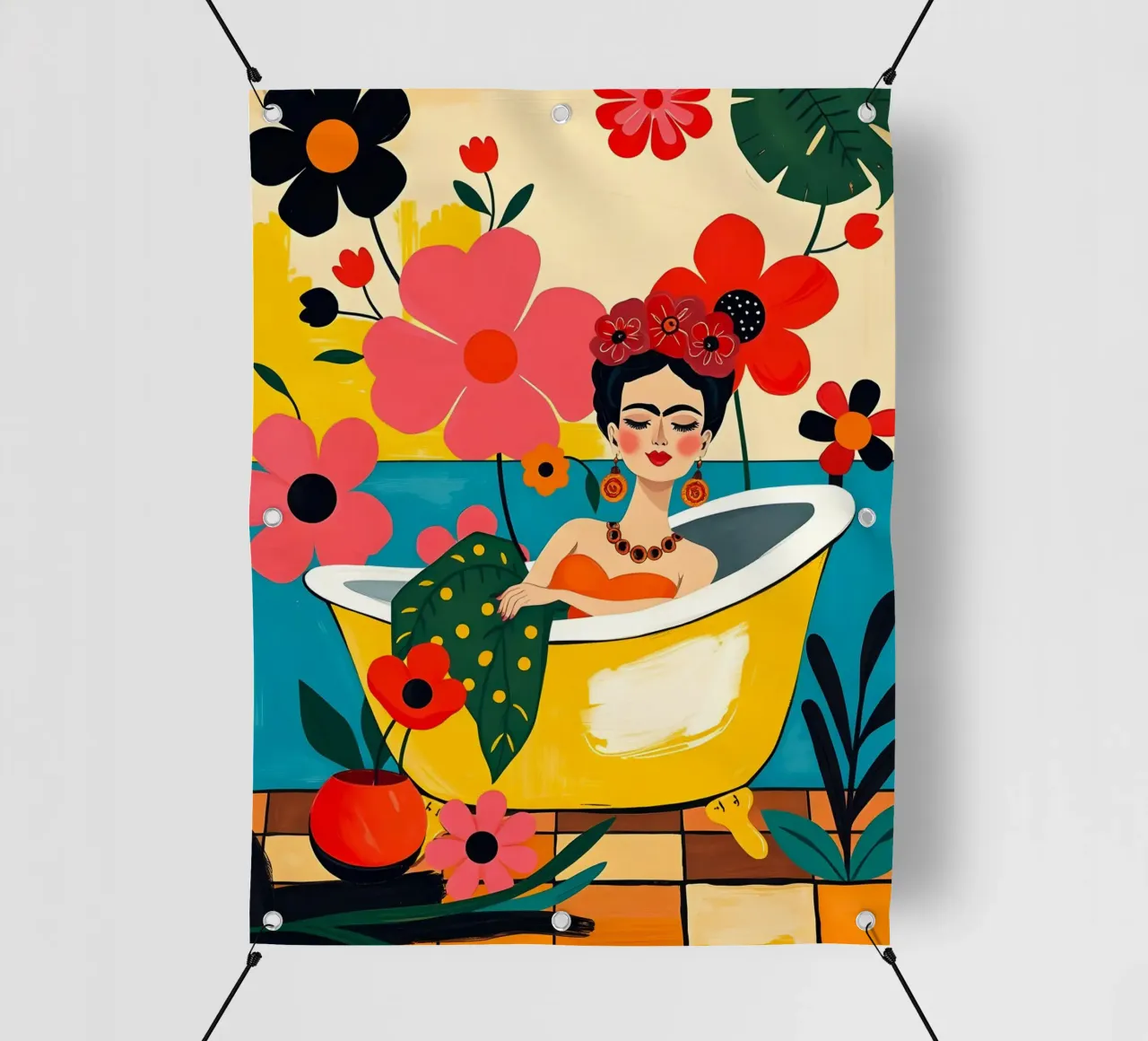 Frida Kahlo nel bagno telo in pvc da ARTOMATIC