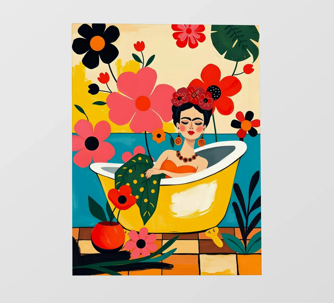 Frida Kahlo nel bagno telo in pvc da ARTOMATIC