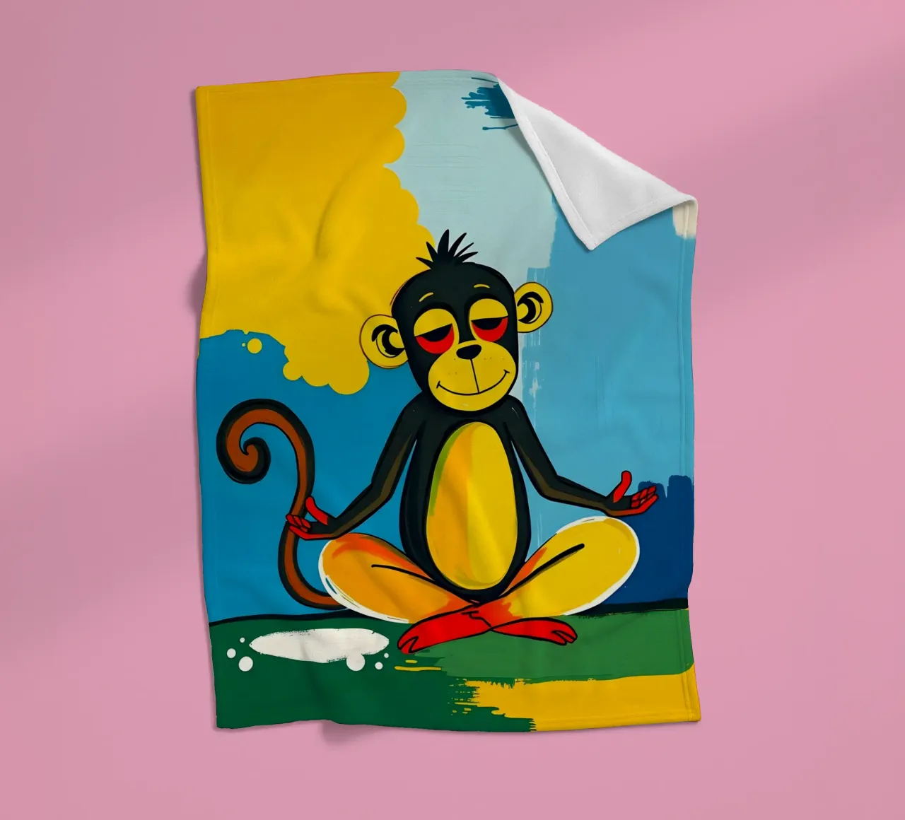 Yoga Monkey fleece blanket by ARTOMATIC
