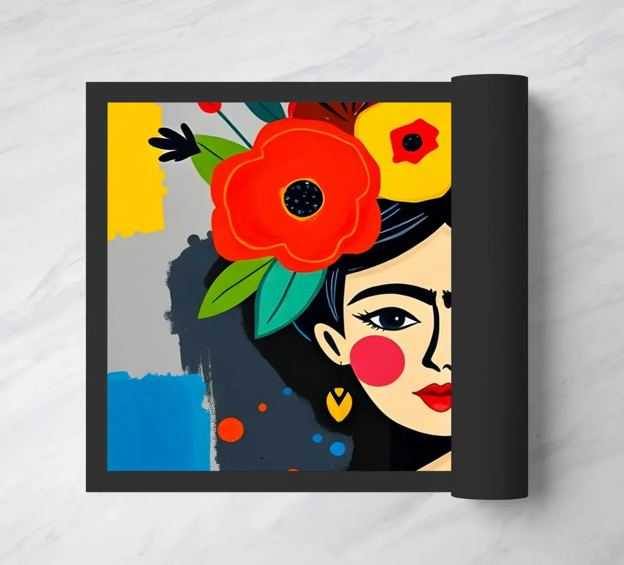 Frida Kahlo Floral Portrait doormat by ARTOMATIC
