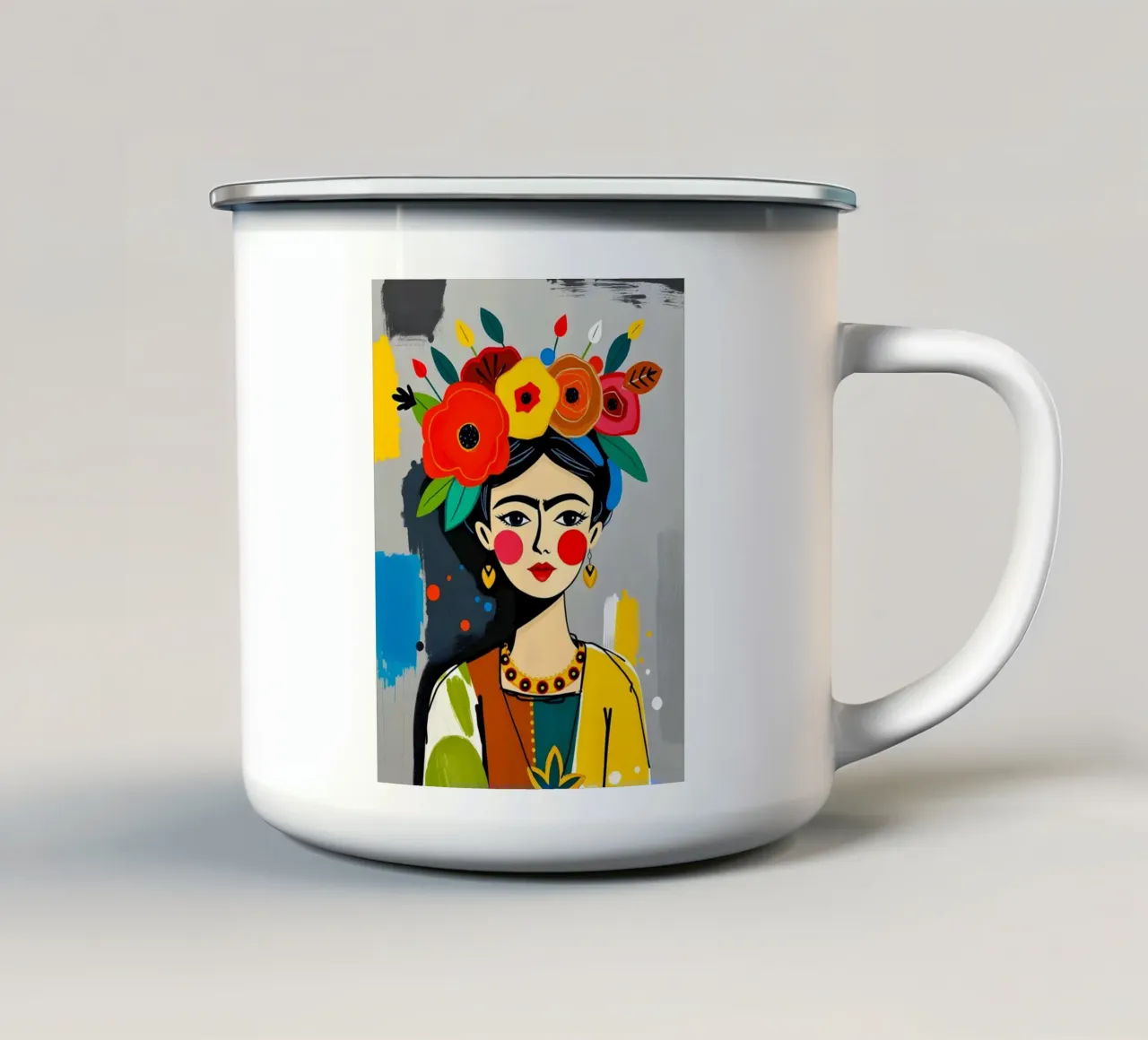 Ritratto floreale di Frida Kahlo tazza in smalto da ARTOMATIC