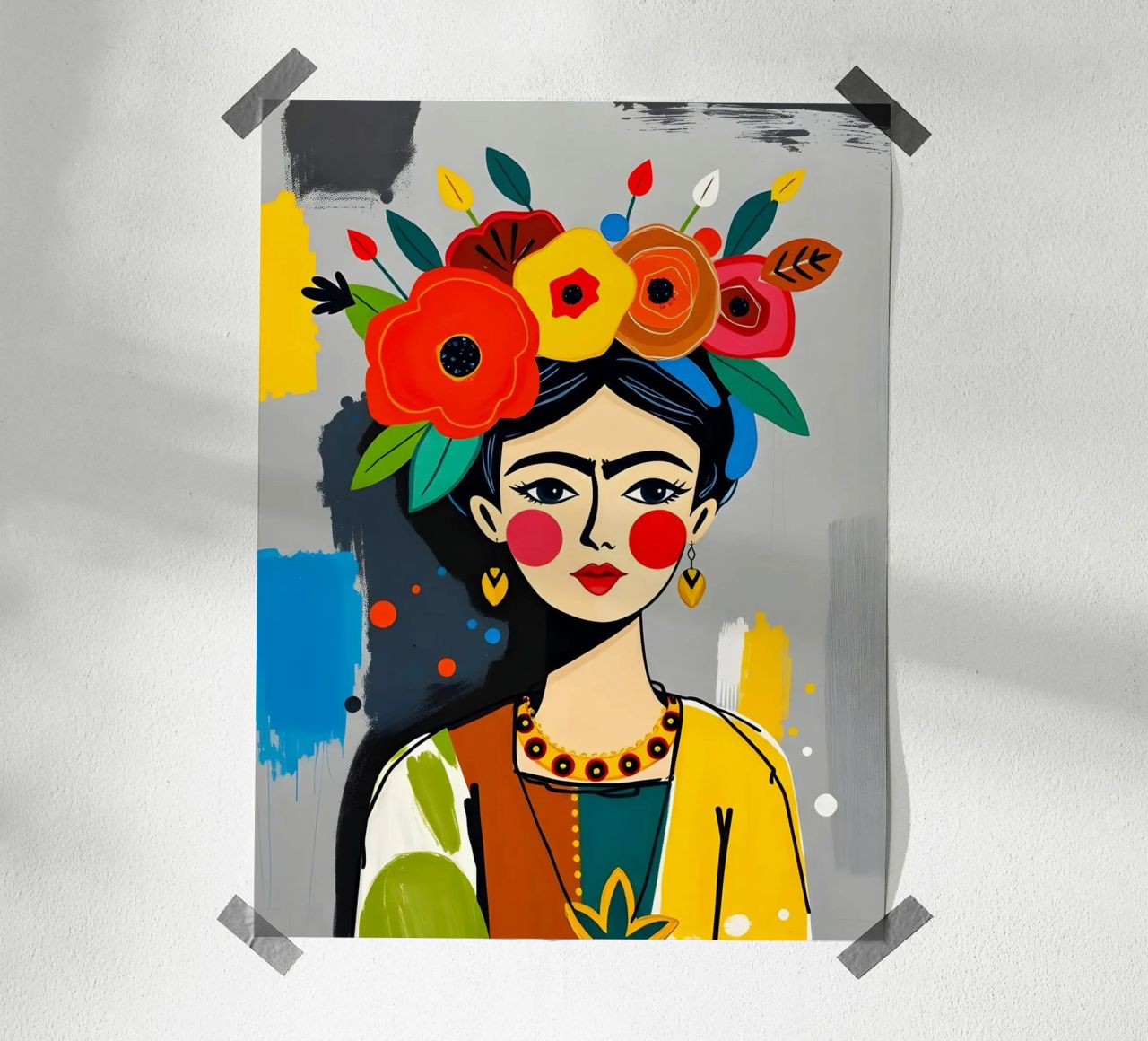 Frida Kahlo Florales Porträt Poster von ARTOMATIC