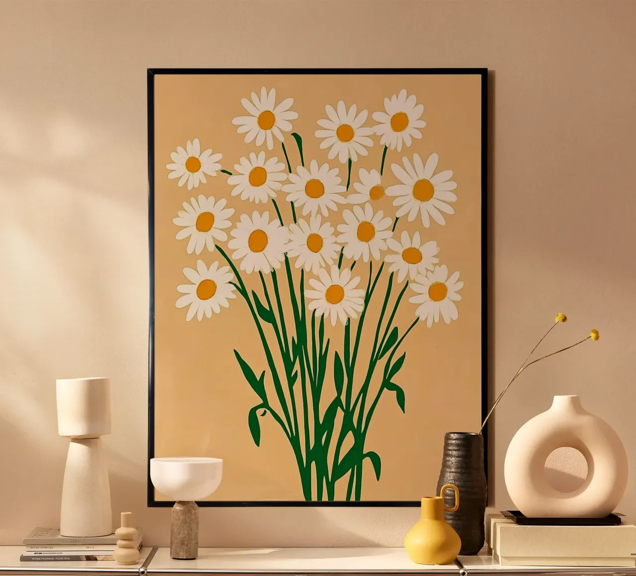 Margherite estive poster con telaio in plastica da IamHomeStudio
