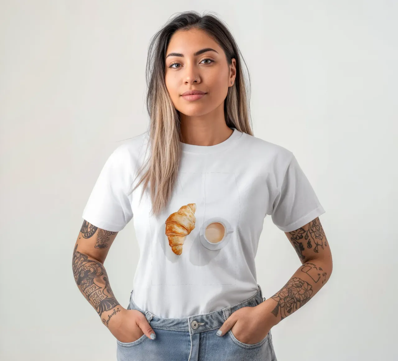 Caffè e croissant t-shirt da Olga Wildrose