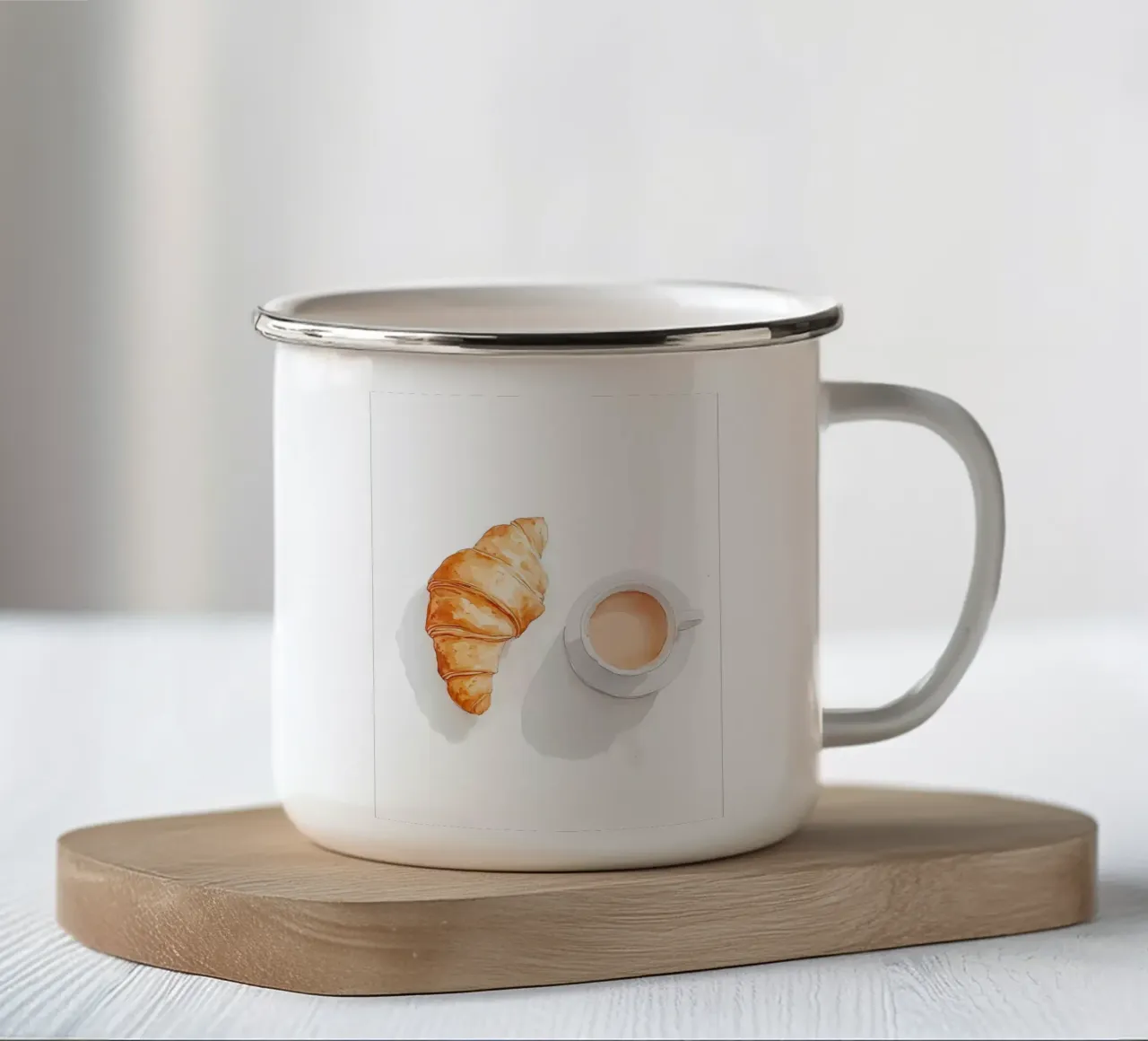 Caffè e croissant tazza in smalto da Olga Wildrose