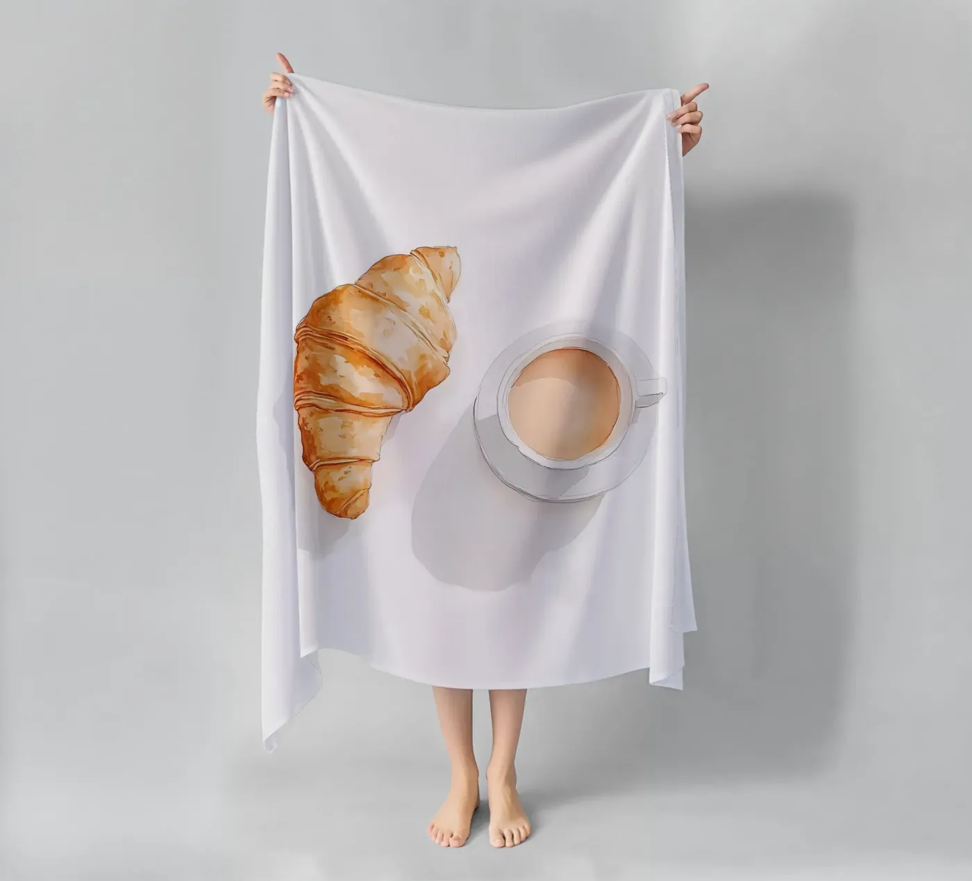 Koffie en croissant strandhanddoek van IamHomeStudio