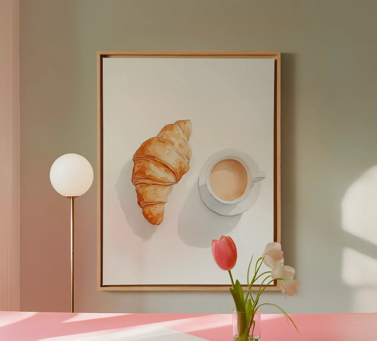 Caffè e croissant tela con Cornice a cassetta da IamHomeStudio