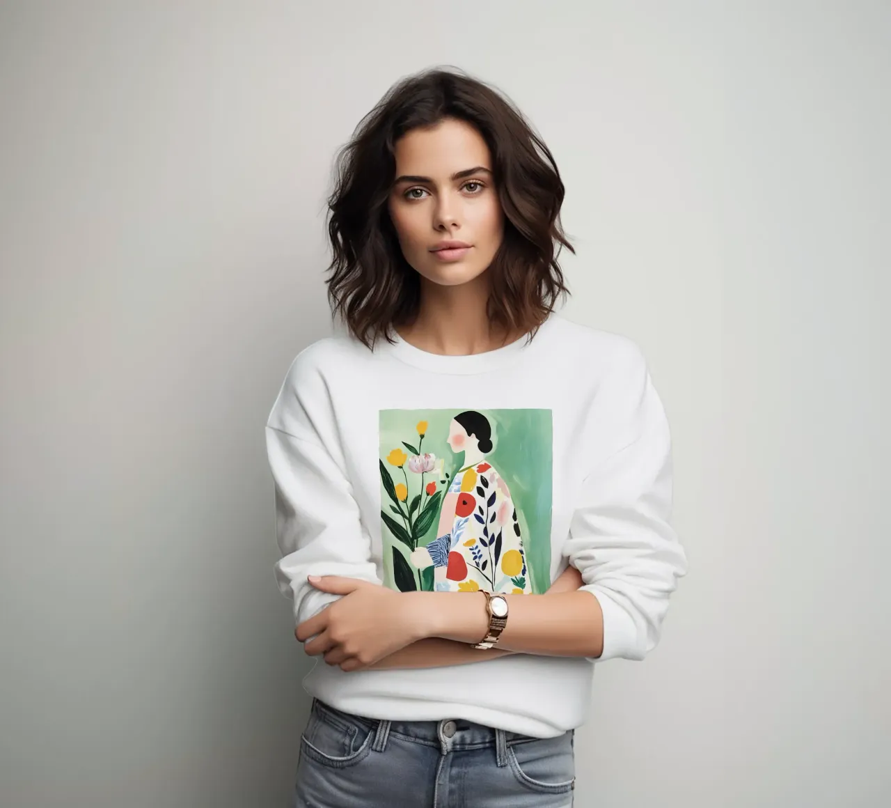 Donna con fiori felpa da IamHomeStudio