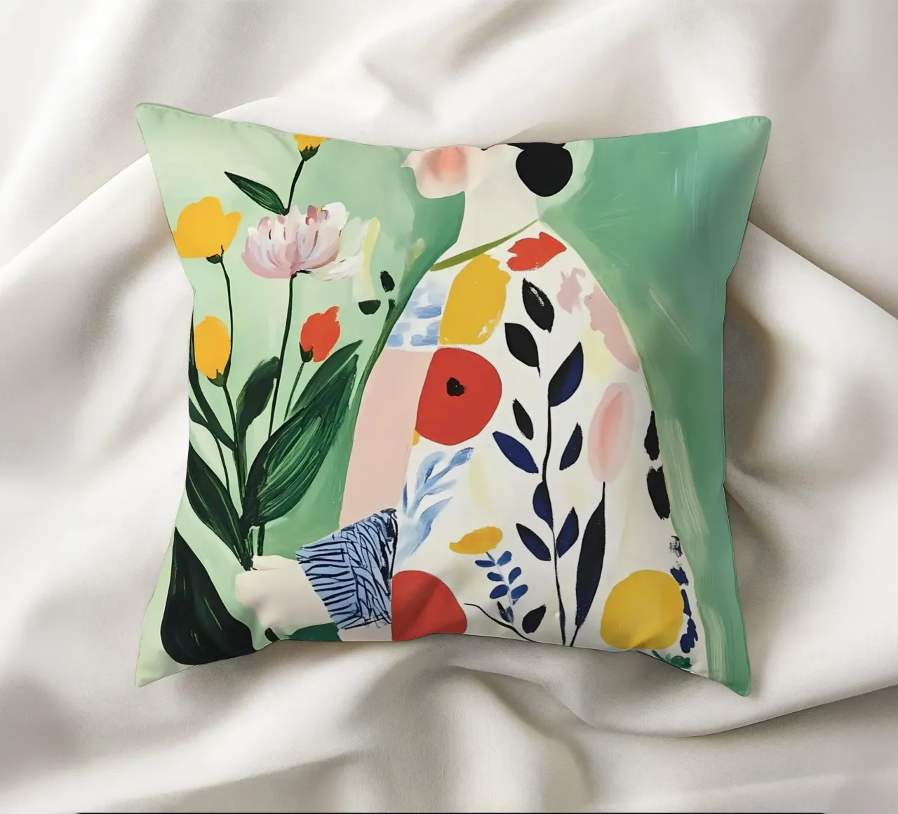 Donna con fiori cuscino da IamHomeStudio