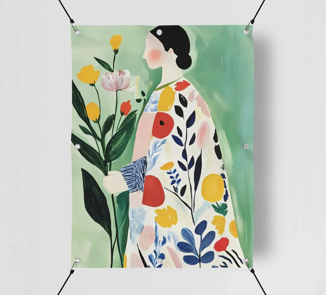 Donna con fiori telo in pvc da IamHomeStudio