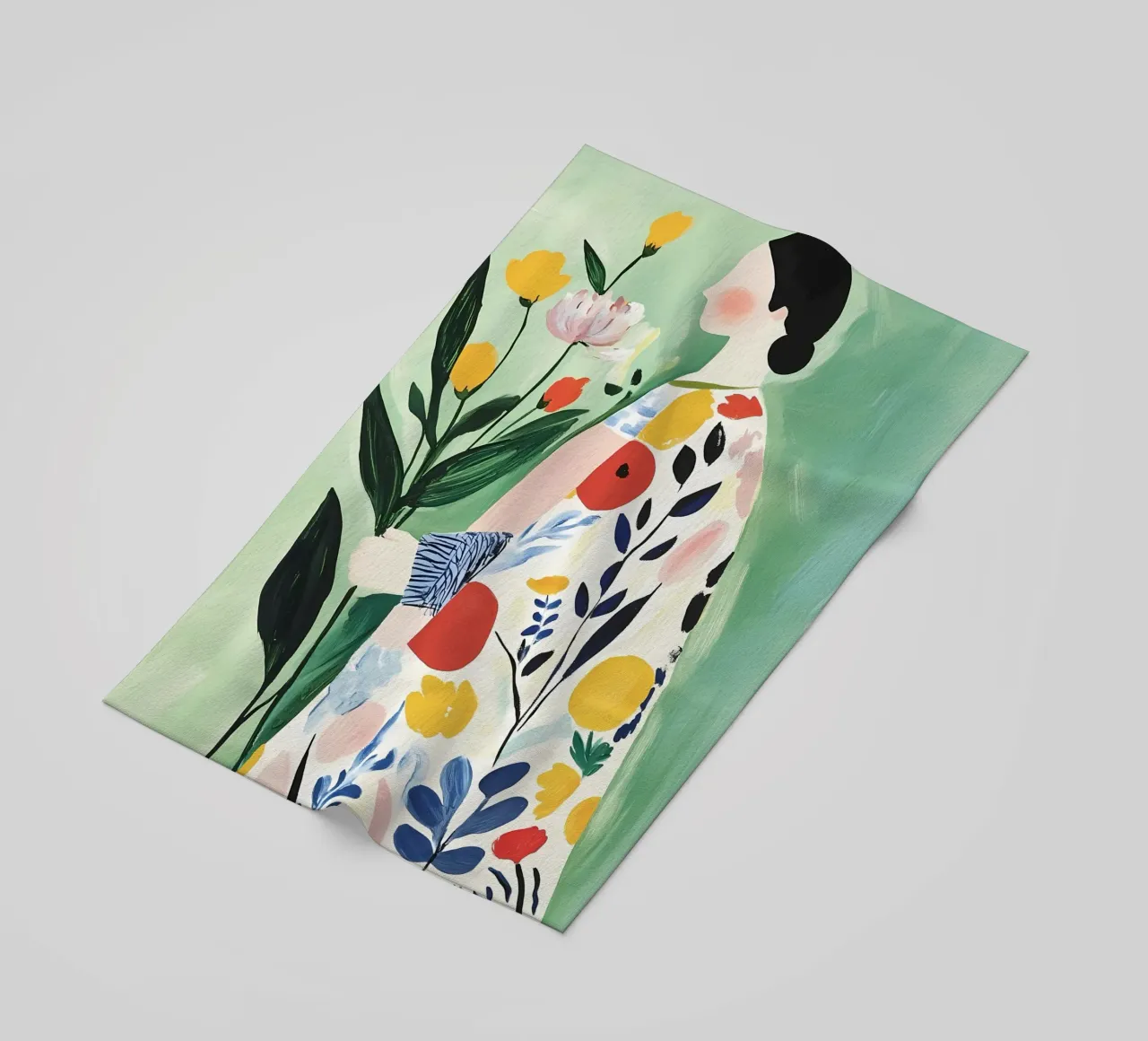 Donna con fiori telo mare da IamHomeStudio