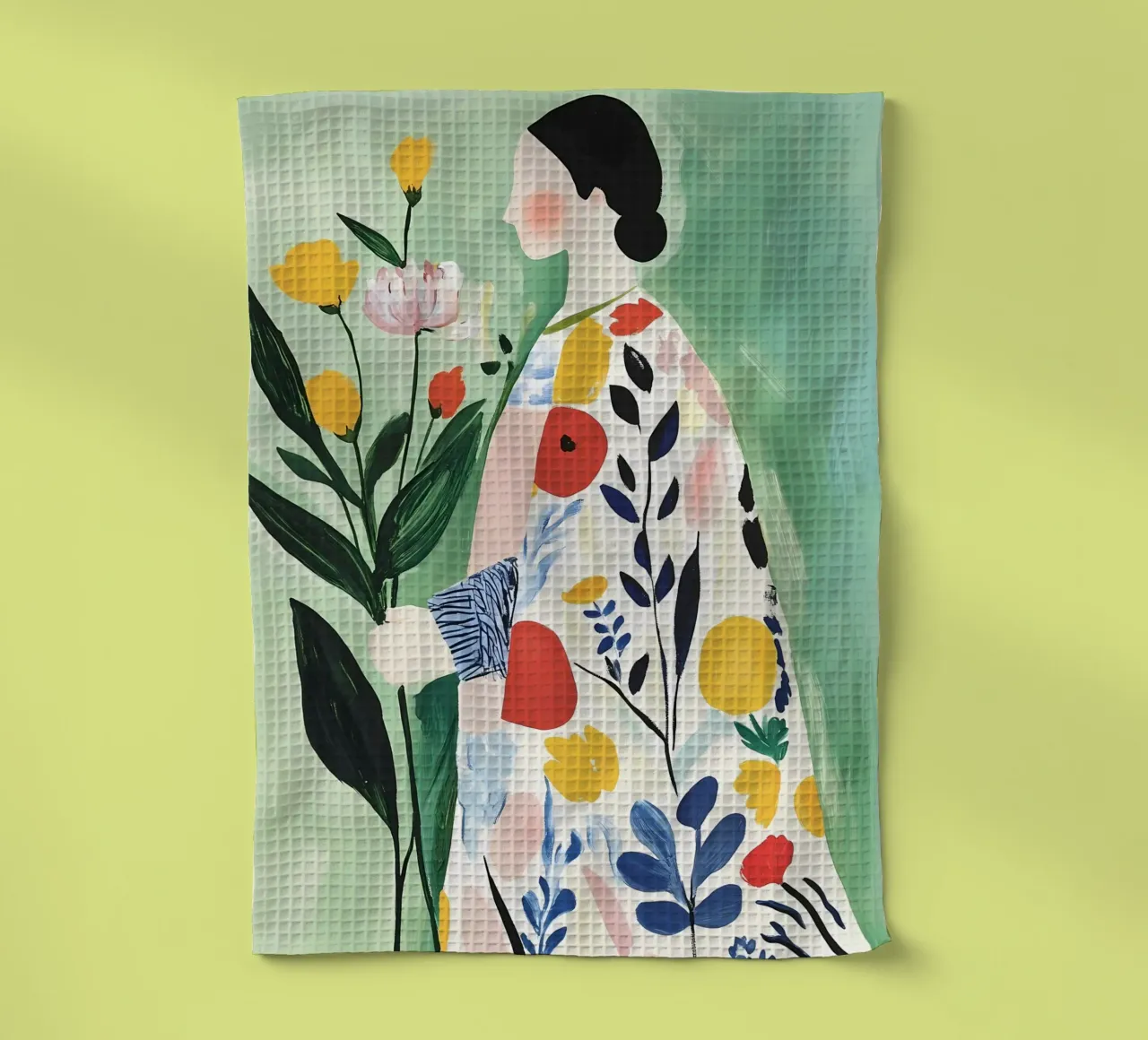 Donna con fiori canovaccio da cucina da IamHomeStudio