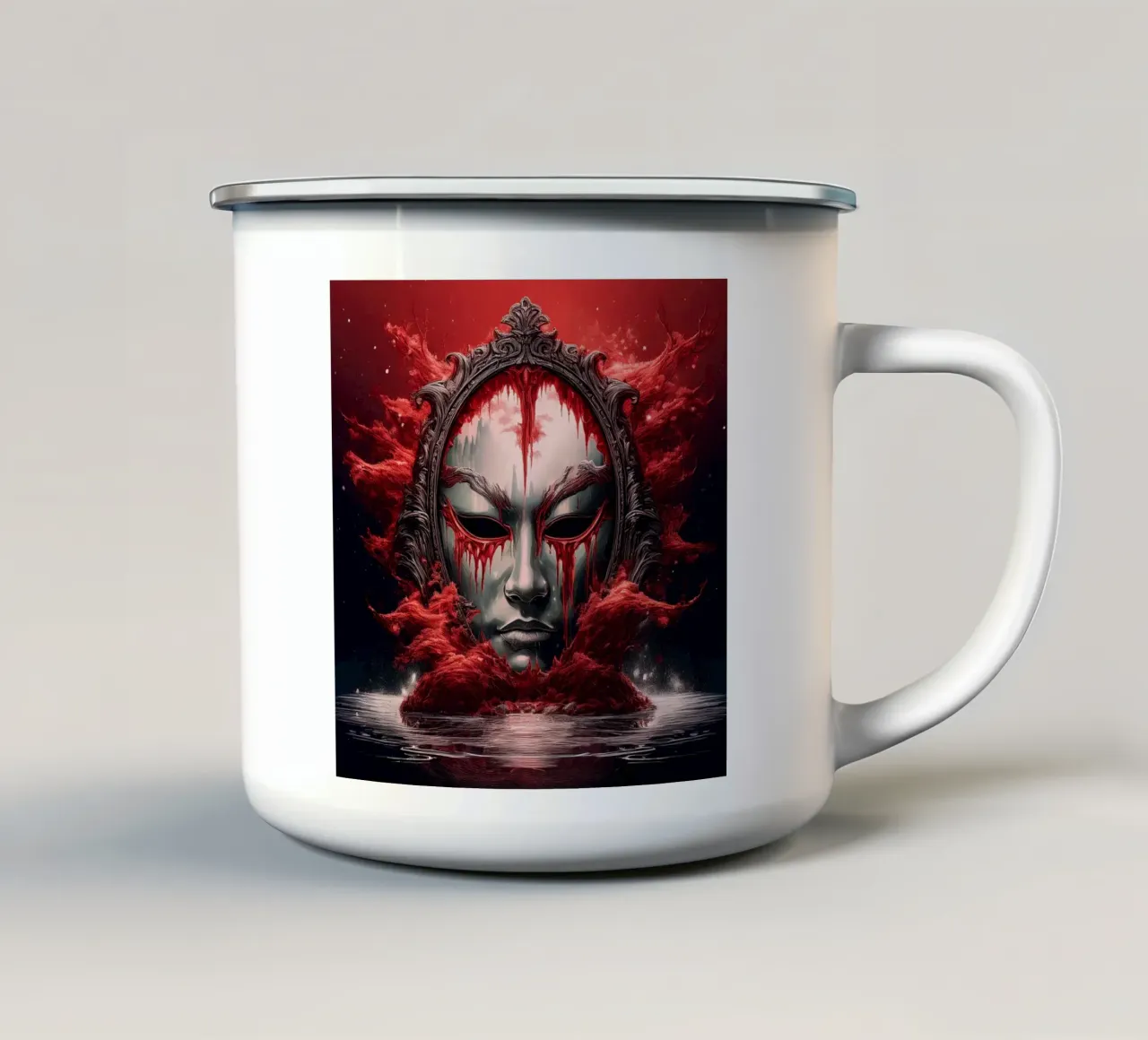 maschera giapponese tazza in smalto da kimmindmuse