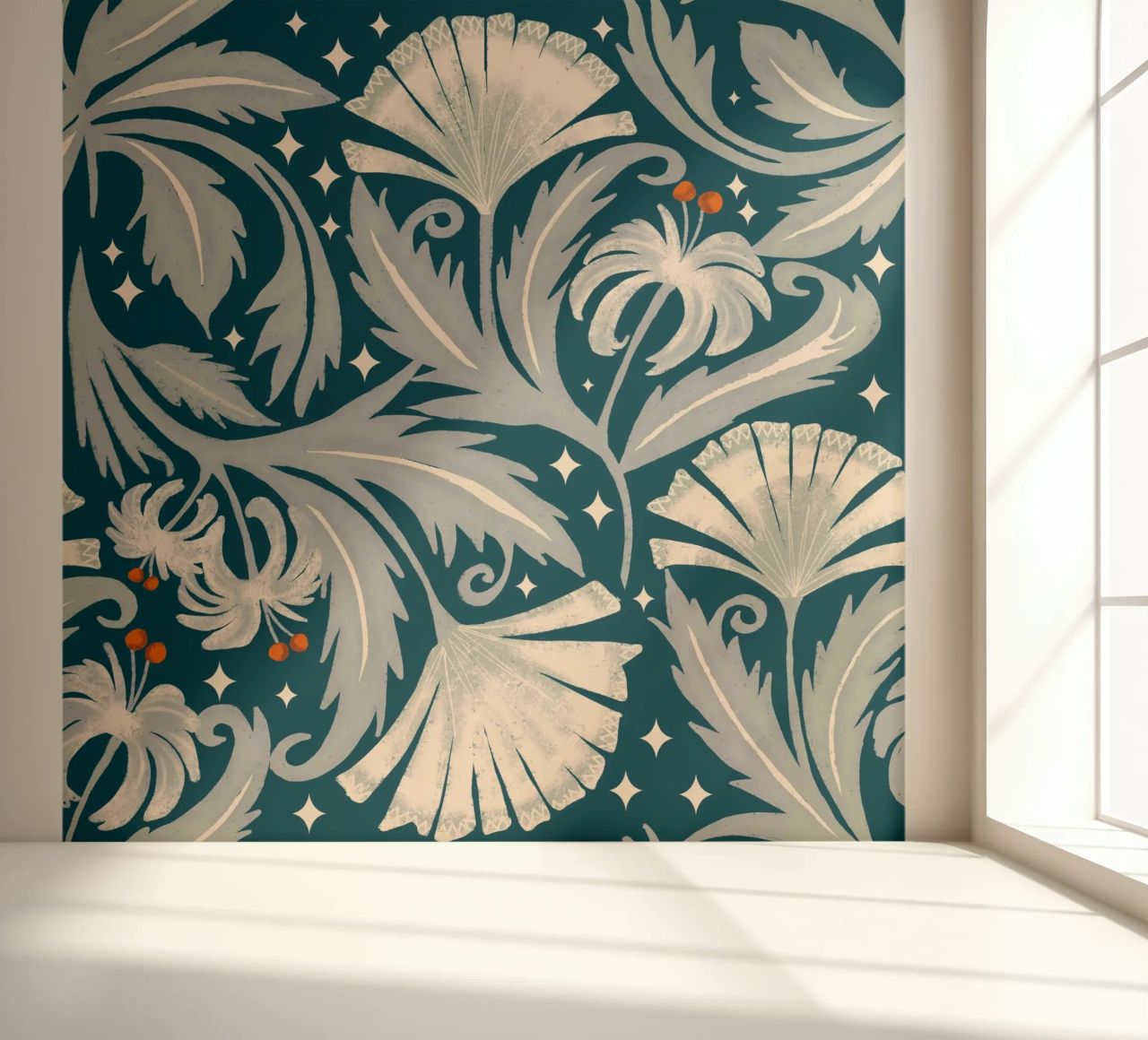 Vintage Botanica Midnight Teal - Heritage Revival Floral photo wallpaper by susanacosta
