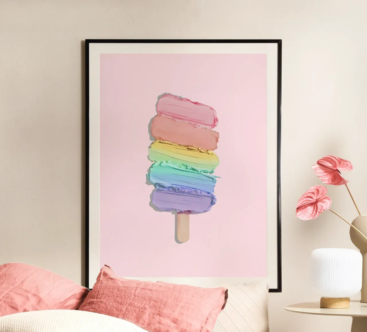 Gelato arcobaleno pastello poster con telaio in legno da cafelab