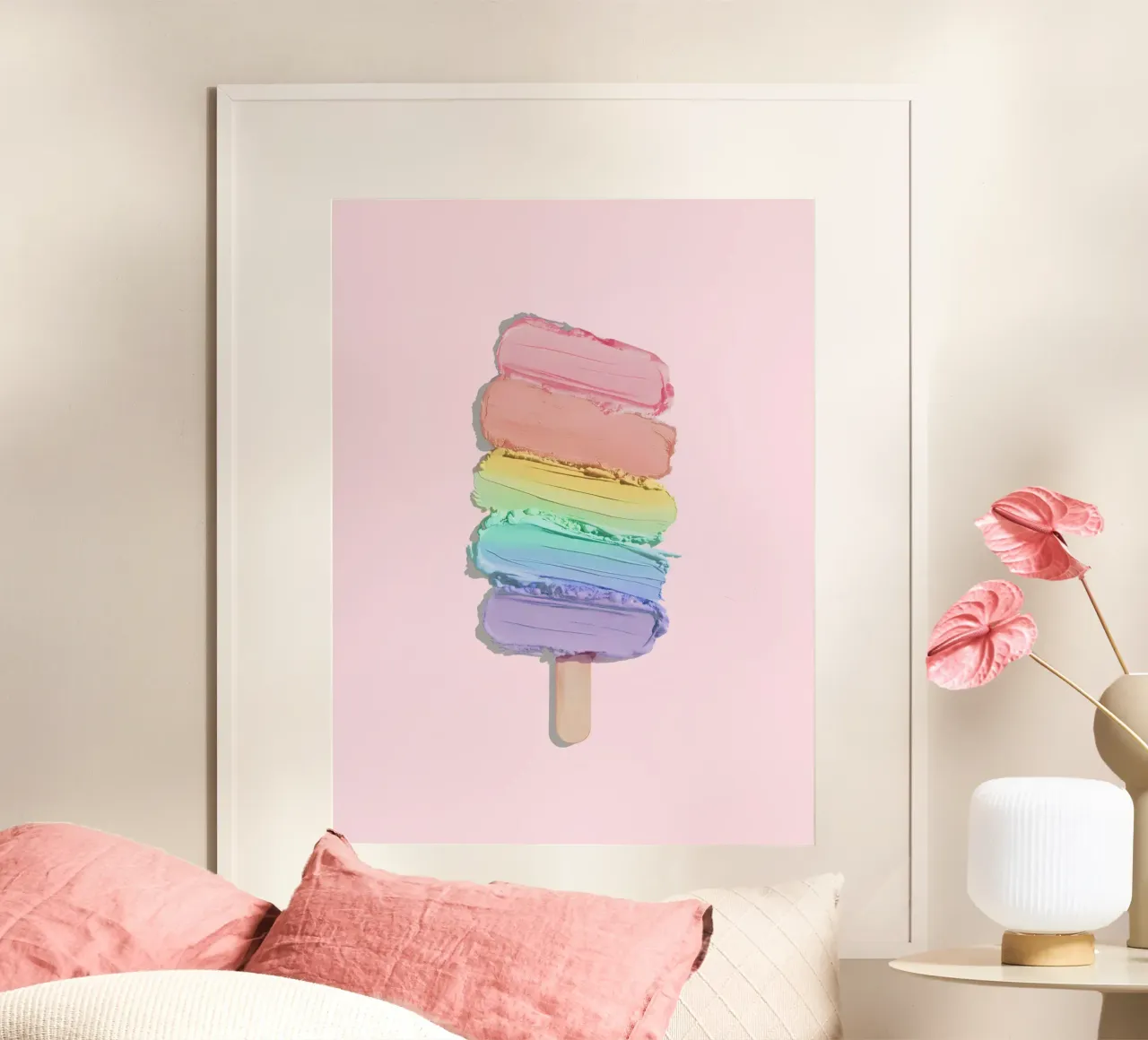 Gelato arcobaleno pastello poster con telaio in legno da cafelab
