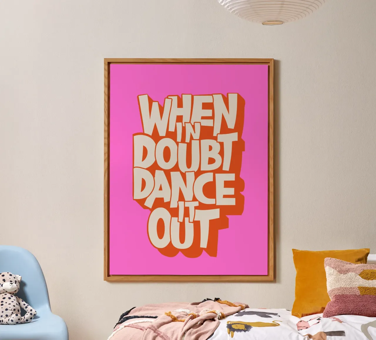 "When In Doubt Dance It Out" Typo Art Print - Pink & Orange alluminio dibond da showmemars