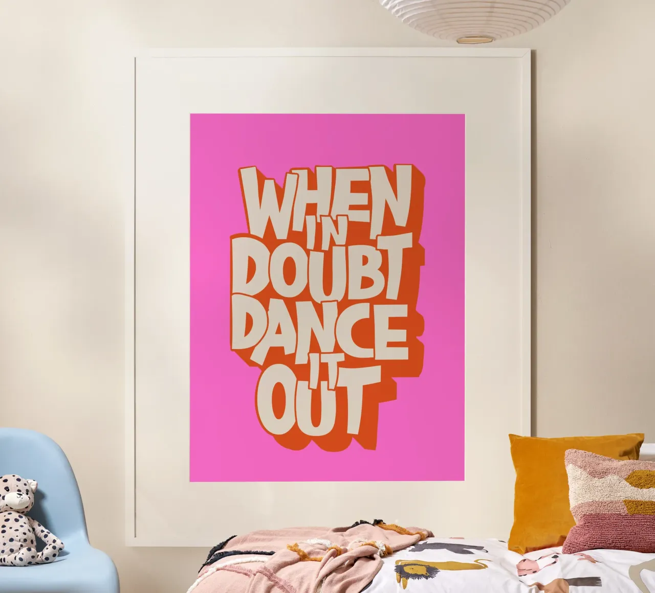 "When In Doubt Dance It Out" Typo Art Print - Pink & Orange carta hahnemühle da showmemars