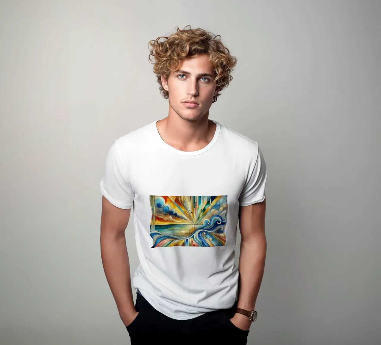 Paesaggio marino Art Déco t-shirt da Chromatic Fusion Studio