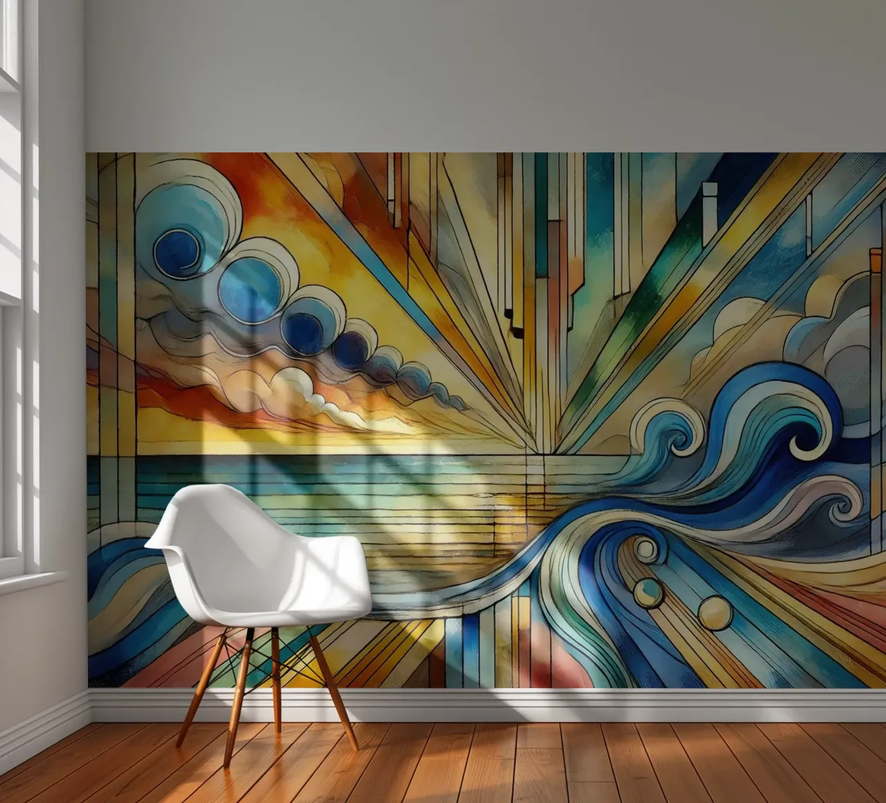 Art Deco Zeegezicht fotobehang van Chromatic Fusion Studio