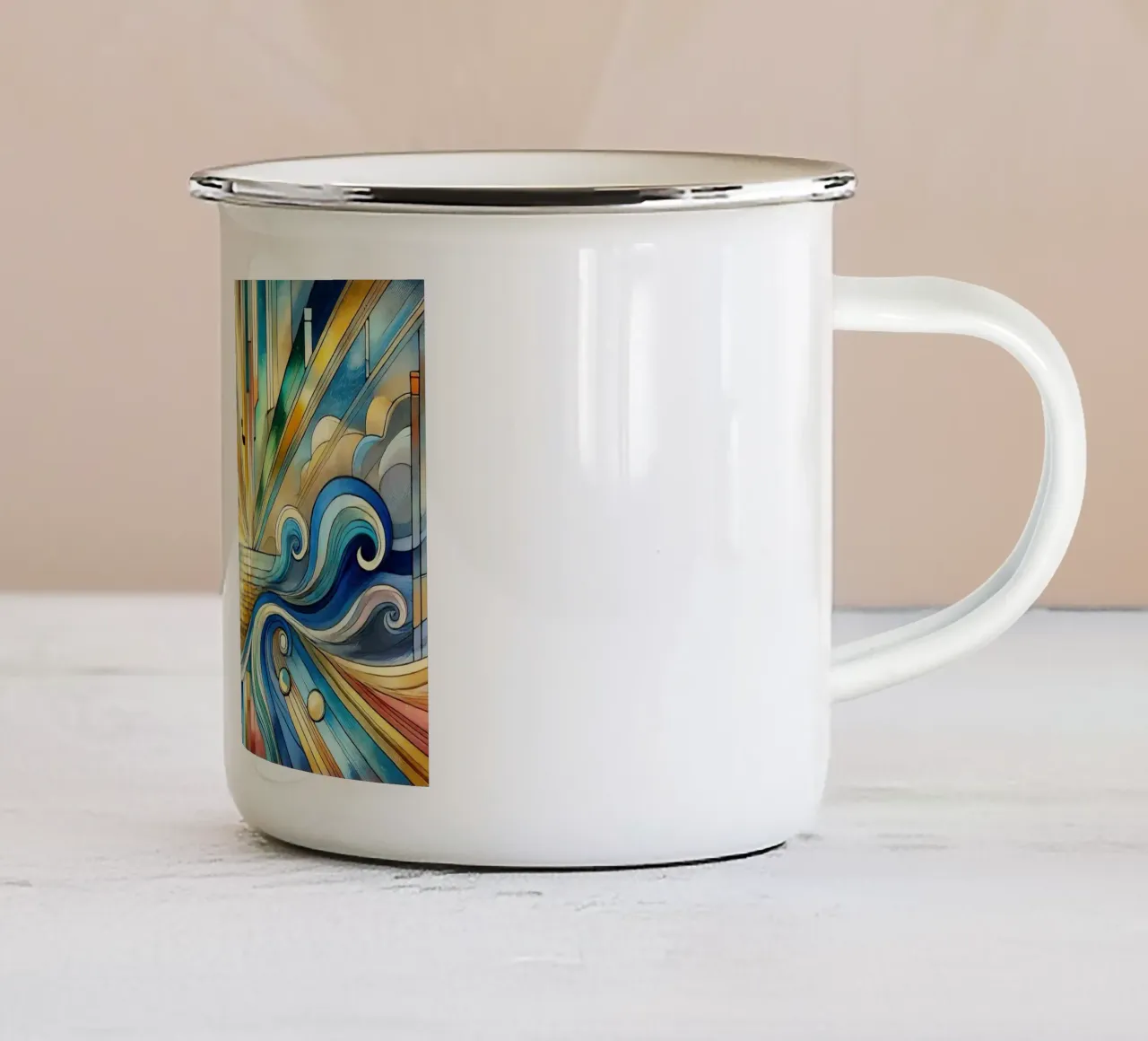 Art Deco Zeegezicht emaille mok van Chromatic Fusion Studio