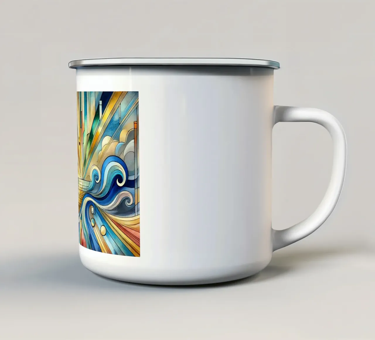 Art Deco Zeegezicht emaille mok van Chromatic Fusion Studio