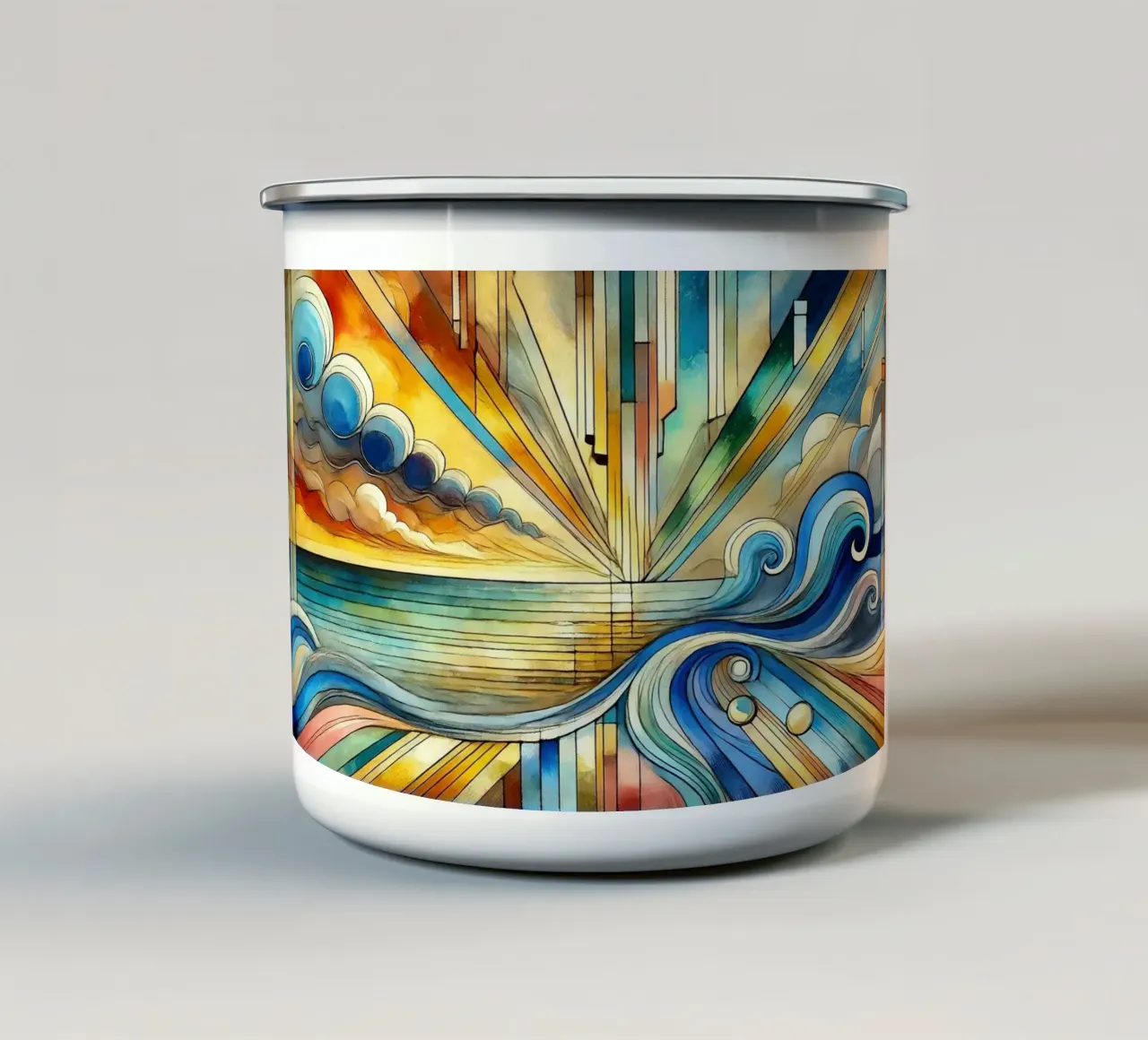 Art Deco Zeegezicht emaille mok van Chromatic Fusion Studio