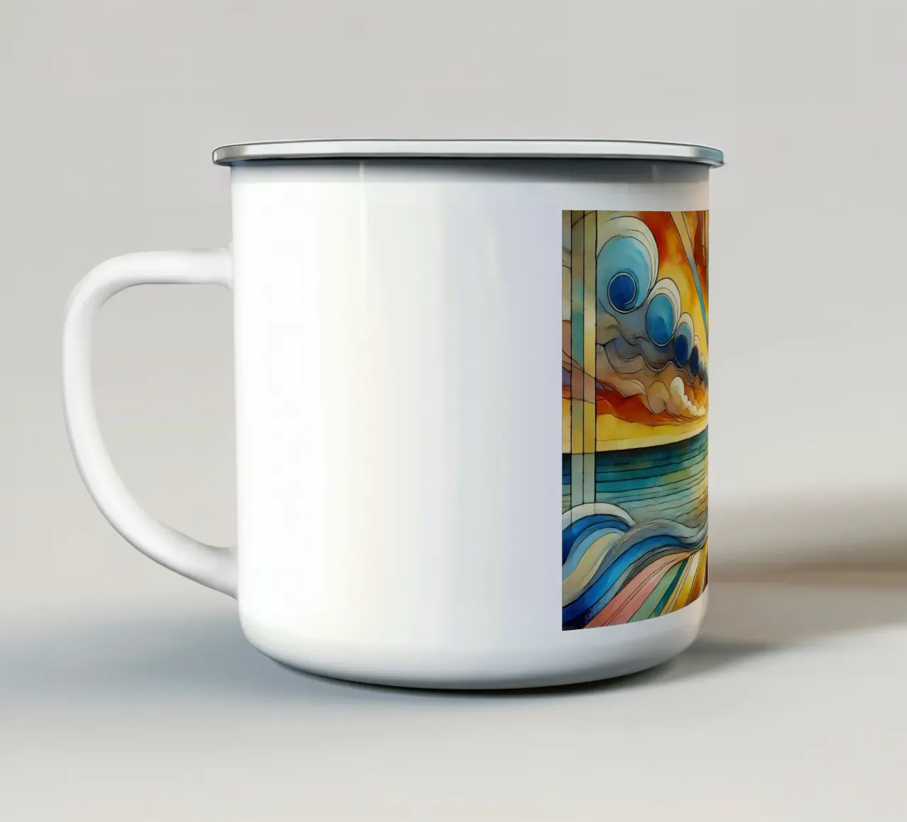 Art Deco Zeegezicht emaille mok van Chromatic Fusion Studio