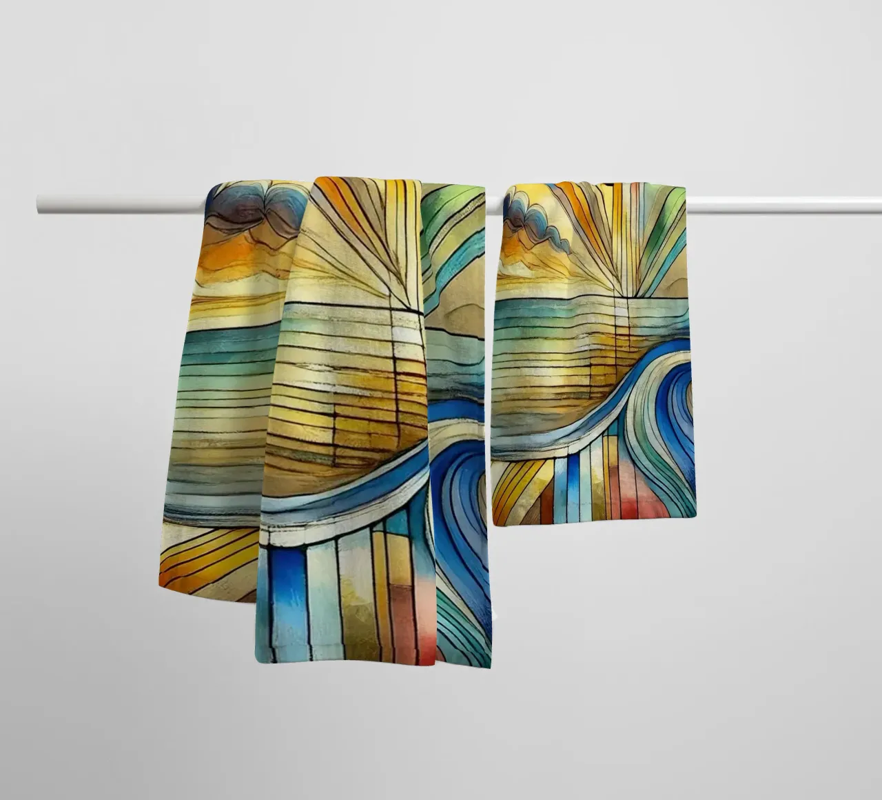 Paesaggio marino Art Déco asciugamano da bagno da Chromatic Fusion Studio