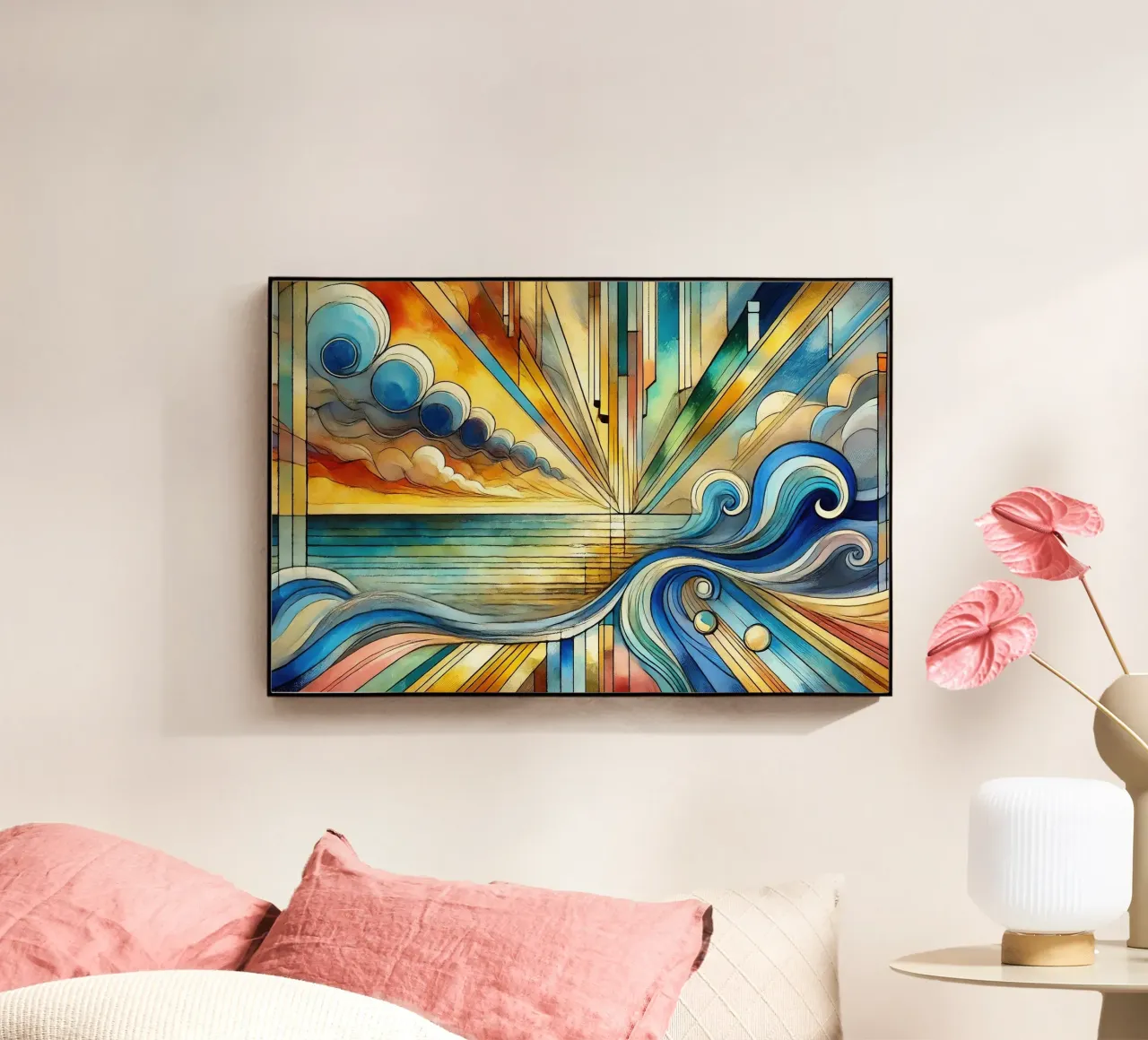 Art Deco Zeegezicht acryl van Chromatic Fusion Studio